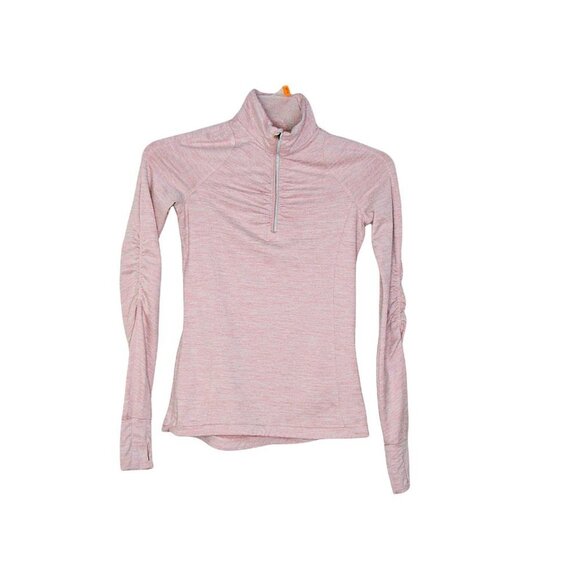 Mondetta Pullover Top Jacket Pink Heather 1/4 Zip Thumb Holes Ruching Size S/M - Picture 1 of 12